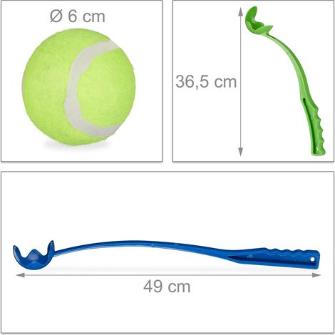 Relaxdays Ball Thrower, for Dogs, Set of 4 Launching Devices, Incl. 10 Balls, Pet Toys for Outdoor & Park, Blue/Green - 4