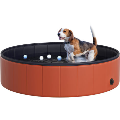PawHut Foldable Dog Paddling Pool Pet Swimming Pool Bathing Tub Φ80 × 20H cm Red - 1