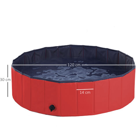 PawHut Foldable Dog Paddling Pool Pet Swimming Pool Bathing Tub Φ80 × 20H cm Red - 2