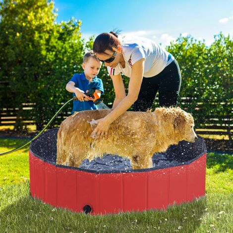 PawHut Foldable Dog Paddling Pool Pet Swimming Pool Bathing Tub Φ80 × 20H cm Red - 3
