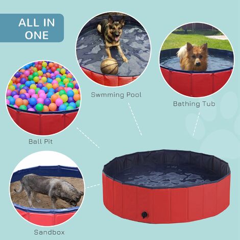 PawHut Foldable Dog Paddling Pool Pet Swimming Pool Bathing Tub Φ80 × 20H cm Red - 4