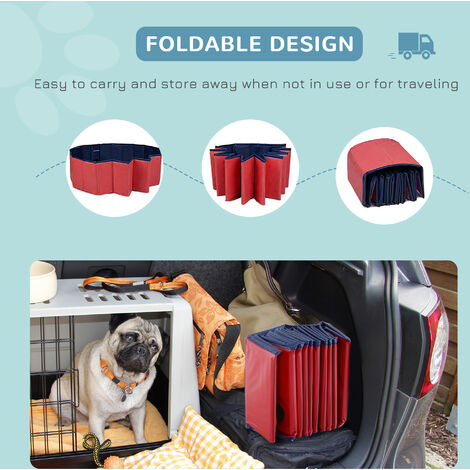 PawHut Foldable Dog Paddling Pool Pet Swimming Pool Bathing Tub Φ80 × 20H cm Red - 5