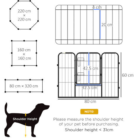 PawHut 8 Panels Heavy Duty Puppy Play Pen 80 x 60 cm - 2