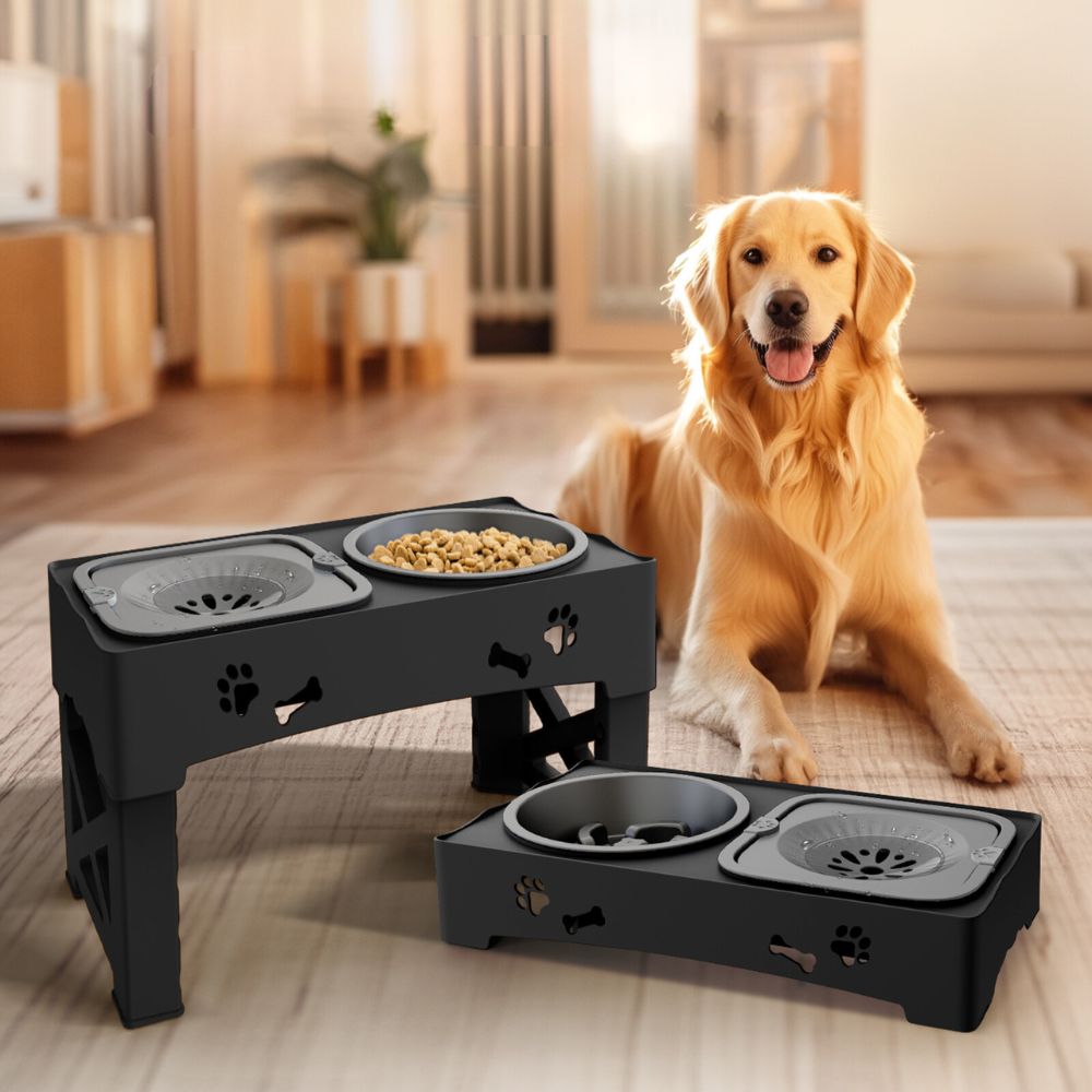 ScritchPets Raised Adjustable Slow Feeder Dog Bowl