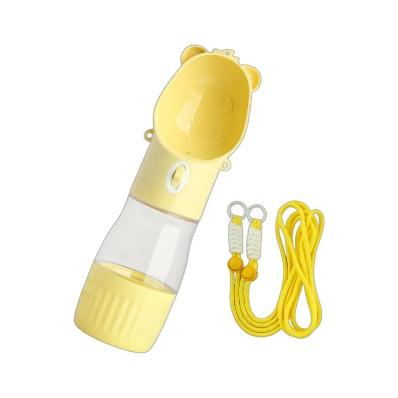 Dog water bottle clipped to a crossbody strap for walks