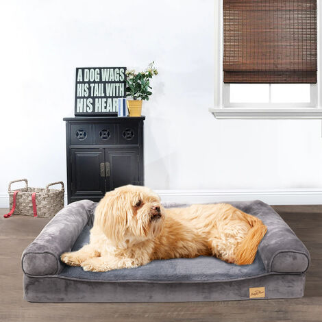 BingoPaw Traditional Large Dog Bed Pet Cuddler Couch Lounger Removable Cover - Grey - Size M - 2