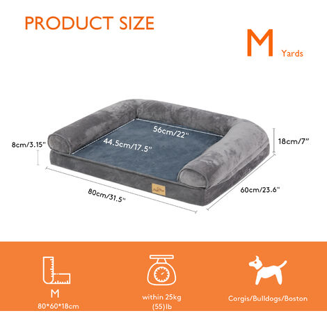 BingoPaw Traditional Large Dog Bed Pet Cuddler Couch Lounger Removable Cover - Grey - Size M - 5