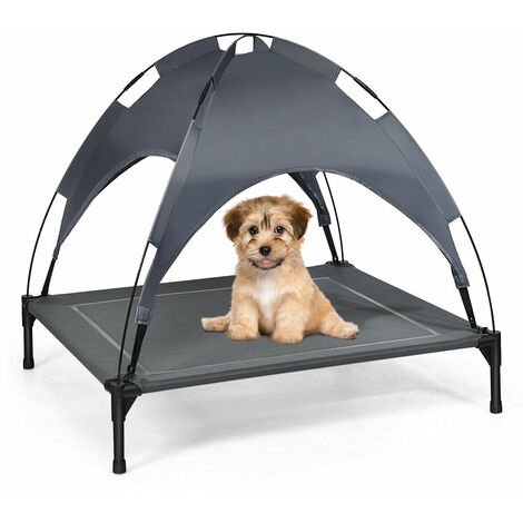 COSTWAY Raised Dog Bed, Elevated Pet Cot with Removable Canopy, Breathable Fabric & Steel Frame, Portable Cooling Dog Bed Tent for Camping Lawn Beach (L) - 1