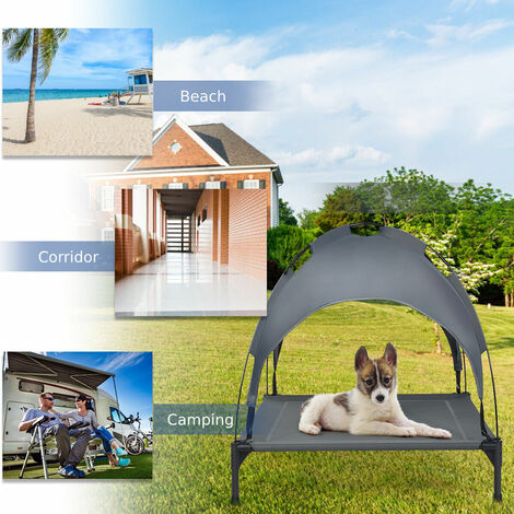 COSTWAY Raised Dog Bed, Elevated Pet Cot with Removable Canopy, Breathable Fabric & Steel Frame, Portable Cooling Dog Bed Tent for Camping Lawn Beach (L) - 2