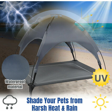 COSTWAY Raised Dog Bed, Elevated Pet Cot with Removable Canopy, Breathable Fabric & Steel Frame, Portable Cooling Dog Bed Tent for Camping Lawn Beach (L) - 3