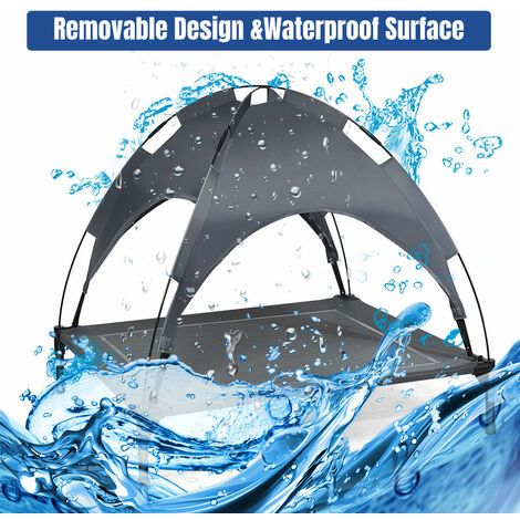 COSTWAY Raised Dog Bed, Elevated Pet Cot with Removable Canopy, Breathable Fabric & Steel Frame, Portable Cooling Dog Bed Tent for Camping Lawn Beach (L) - 4