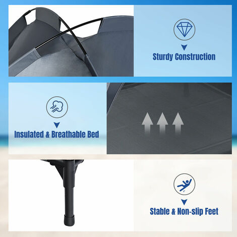 COSTWAY Raised Dog Bed, Elevated Pet Cot with Removable Canopy, Breathable Fabric & Steel Frame, Portable Cooling Dog Bed Tent for Camping Lawn Beach (L) - 5