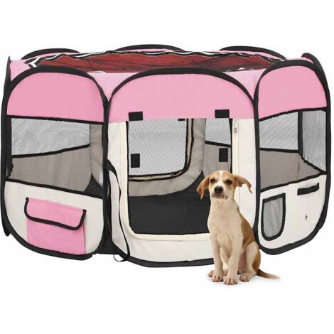 Foldable Dog Playpen with Carrying Bag Pink 110x110x58 cm vidaXL - 1