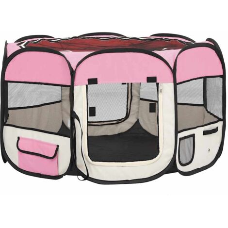Foldable Dog Playpen with Carrying Bag Pink 110x110x58 cm vidaXL - 2
