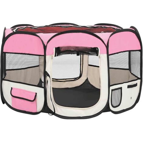 Foldable Dog Playpen with Carrying Bag Pink 110x110x58 cm vidaXL - 3