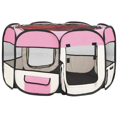 Foldable Dog Playpen with Carrying Bag Pink 110x110x58 cm vidaXL - 4