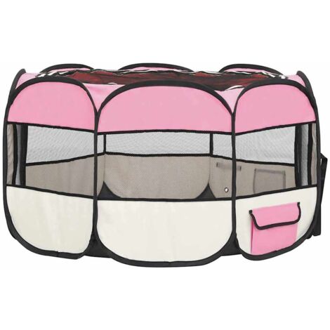 Foldable Dog Playpen with Carrying Bag Pink 110x110x58 cm vidaXL - 5