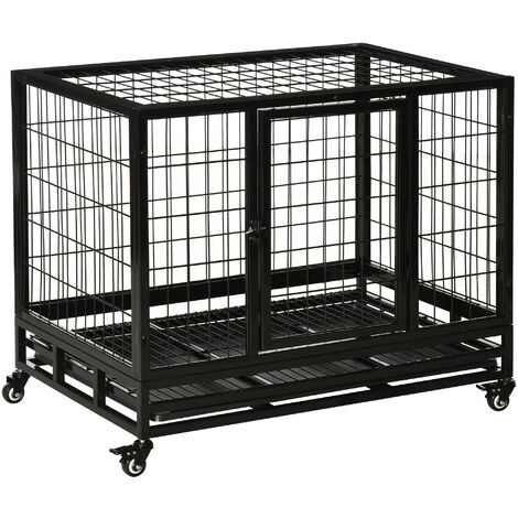 PawHut Heavy Duty Metal Dog Crate Pet Cage with Tray Wheeled Dog Kennel Medium - 1