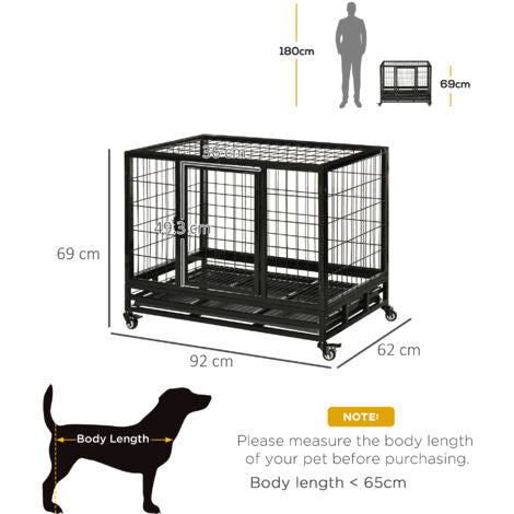 PawHut Heavy Duty Metal Dog Crate Pet Cage with Tray Wheeled Dog Kennel Medium - 2