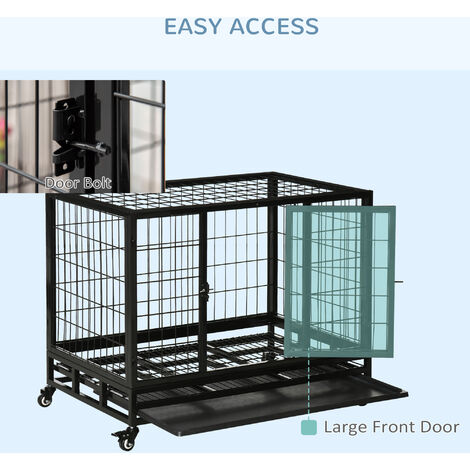 PawHut Heavy Duty Metal Dog Crate Pet Cage with Tray Wheeled Dog Kennel Medium - 5