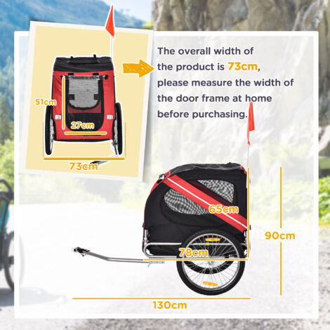 PawHut Dog Bike Trailer Pet Cart Carrier for Bicycle Travel Steel Frame Red - 2