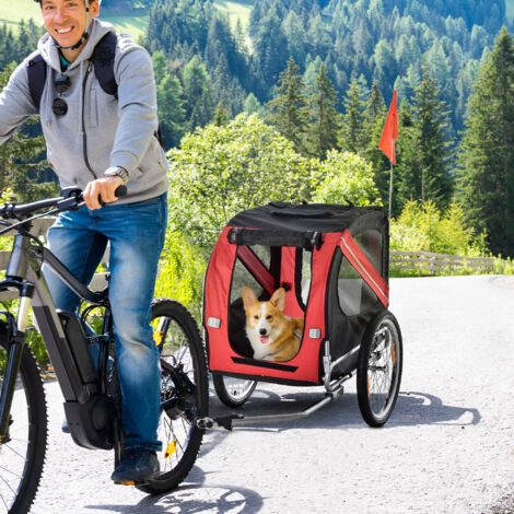 PawHut Dog Bike Trailer Pet Cart Carrier for Bicycle Travel Steel Frame Red - 3