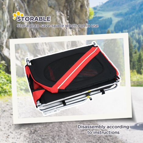 PawHut Dog Bike Trailer Pet Cart Carrier for Bicycle Travel Steel Frame Red - 5