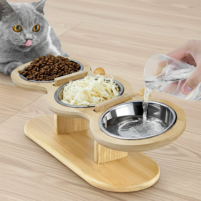 ScritchPets Tilted Cat Bowls with Wooden Stand