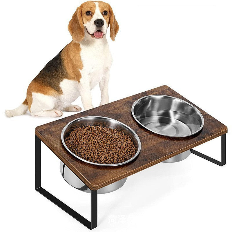 ScritchPets Wood and Iron Pet Feeding Rack with Bowls