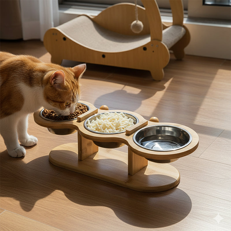 ScritchPets Tilted Cat Bowls with Wooden Stand