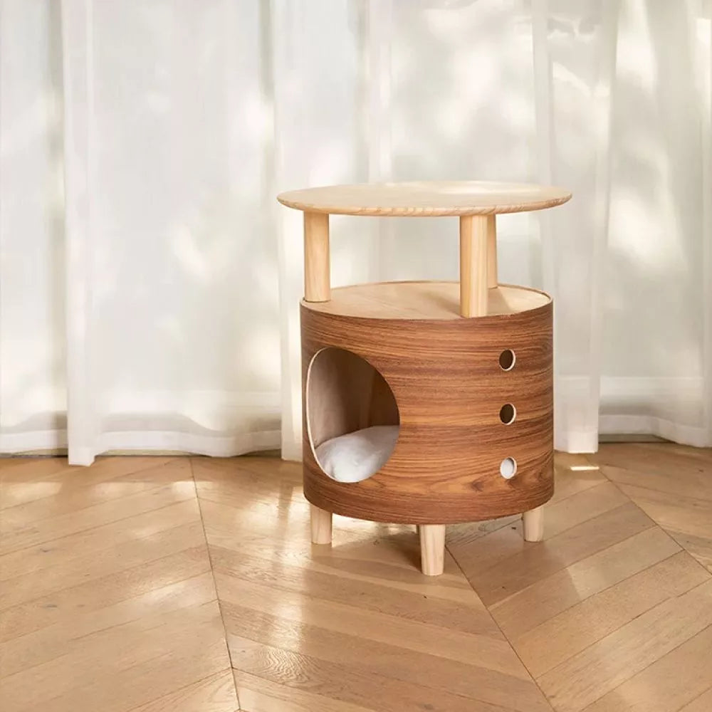 ScritchPets Wooden Space Capsule Cat Bed with Cushion
