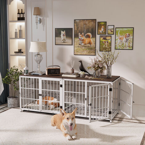 BingoPaw Heavy Duty Dog Kennel Wooden Dog Crate Puppy Cage End Table with Lockable Door, White Medium 78.5 x 56.5 x 65cm - 1