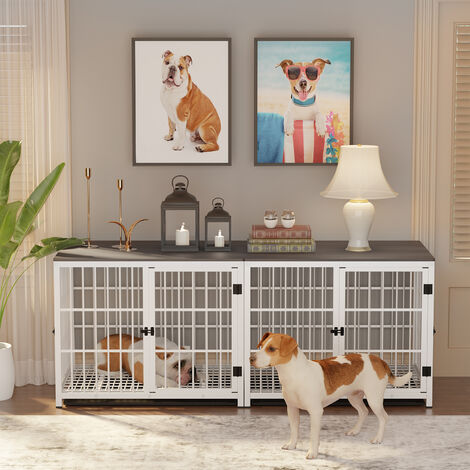 BingoPaw Heavy Duty Dog Kennel Wooden Dog Crate Puppy Cage End Table with Lockable Door, White Medium 78.5 x 56.5 x 65cm - 2