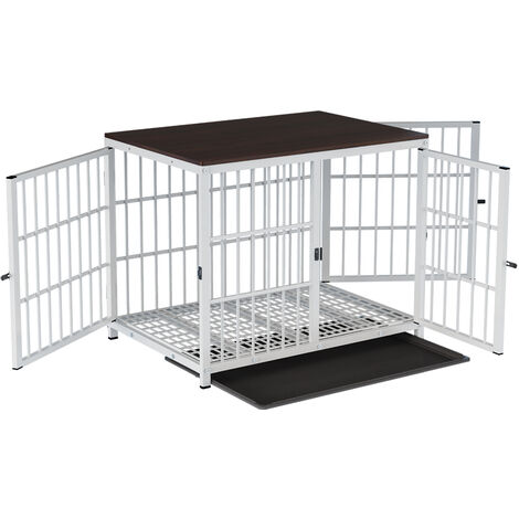 BingoPaw Heavy Duty Dog Kennel Wooden Dog Crate Puppy Cage End Table with Lockable Door, White Medium 78.5 x 56.5 x 65cm - 3