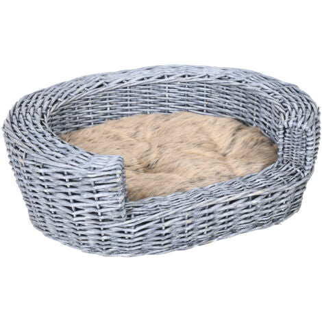 PawHut Elevated Dog Cat Couch Pet Basket Sofa Bed Wicker Willow Rattan w/Cushion - 1