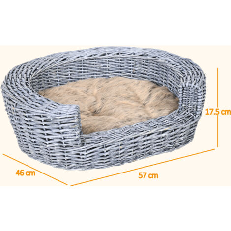 PawHut Elevated Dog Cat Couch Pet Basket Sofa Bed Wicker Willow Rattan w/Cushion - 2
