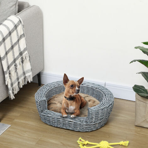 PawHut Elevated Dog Cat Couch Pet Basket Sofa Bed Wicker Willow Rattan w/Cushion - 3