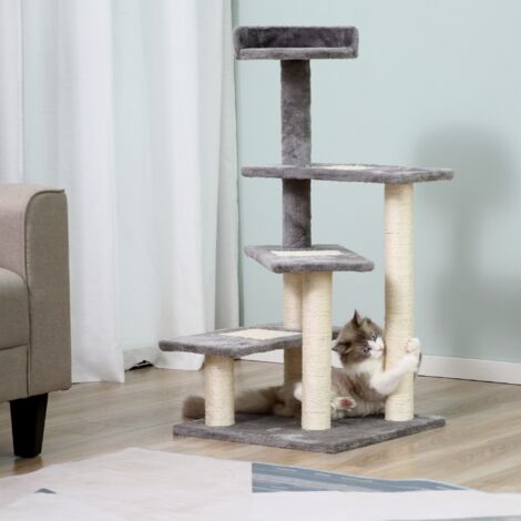 PawHut Cat Tree Scratcher, Climbing Post, Kitten Pets Scratching Furniture Tower Grey - 3