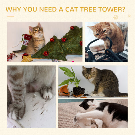 PawHut Cat Tree Scratcher, Climbing Post, Kitten Pets Scratching Furniture Tower Grey - 5