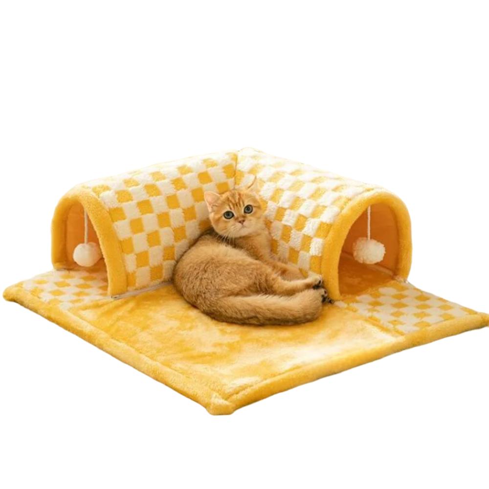 ScritchPets Checkered Cat Tunnel Bed 2 in 1
