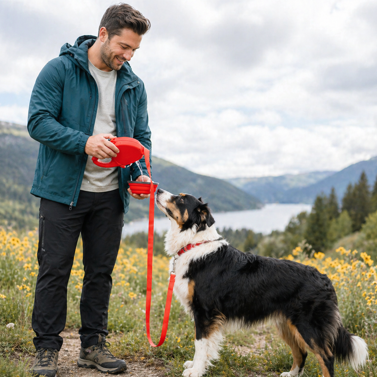 ScritchPets Retractable Dog Leash with Water Bottle