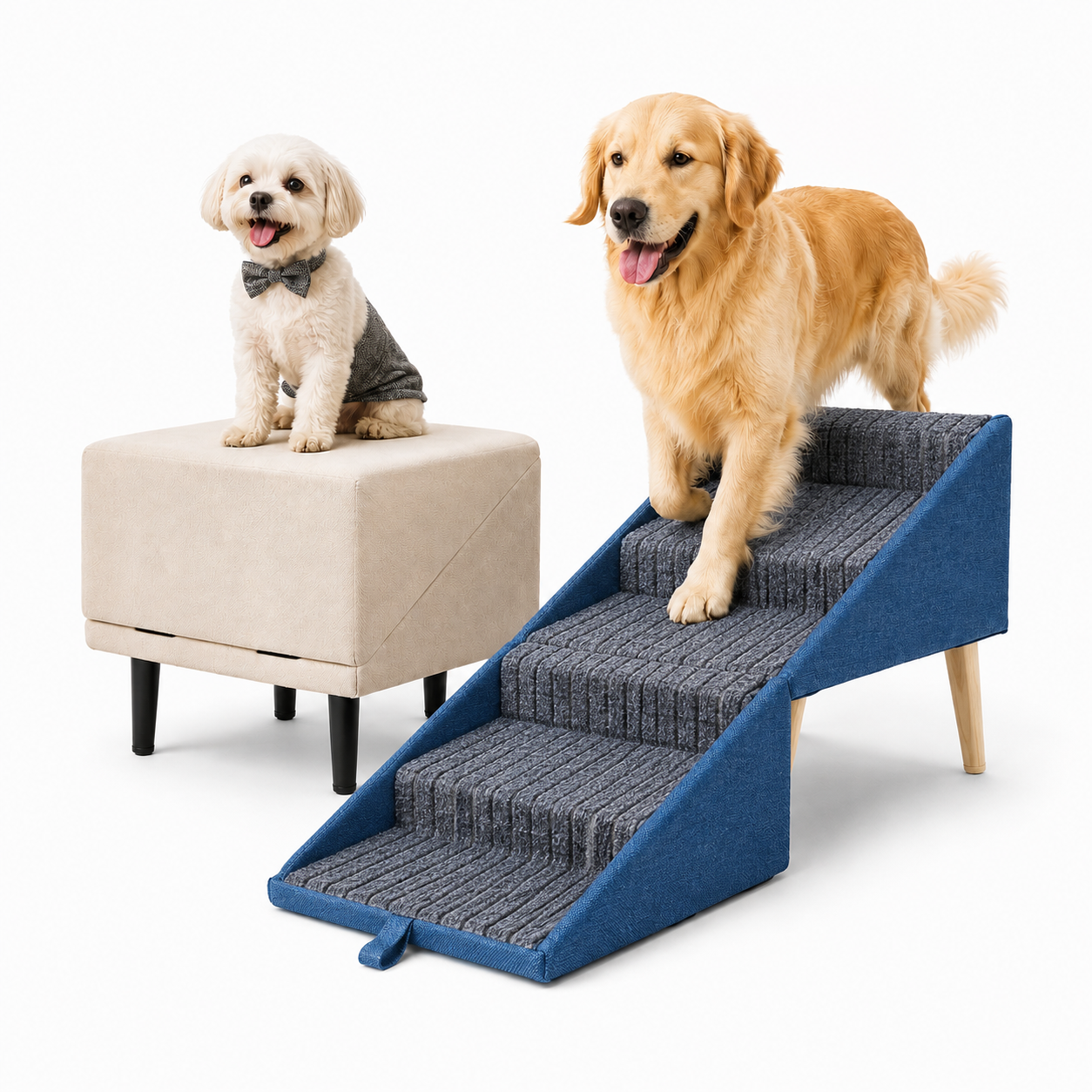 ScritchPets 2 in 1 Foldable Wooden Dog Ramp and Stairs