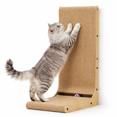 L-Shaped Cat Scratcher – Cardboard Scratch Pad with Wall Protection Design