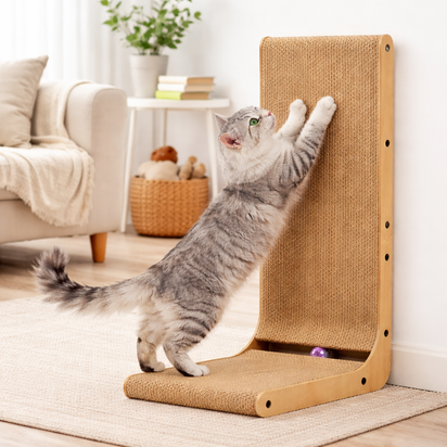 L-Shaped Cat Scratcher – Cardboard Scratch Pad with Wall Protection Design