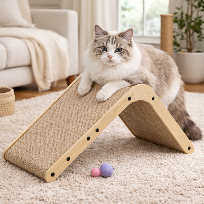 L-Shaped Cat Scratcher – Cardboard Scratch Pad with Wall Protection Design