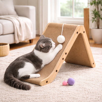 L-Shaped Cat Scratcher – Cardboard Scratch Pad with Wall Protection Design