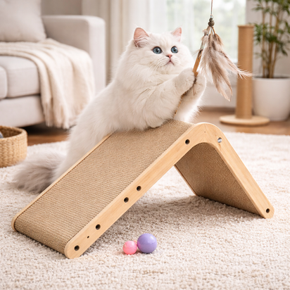 L-Shaped Cat Scratcher – Cardboard Scratch Pad with Wall Protection Design
