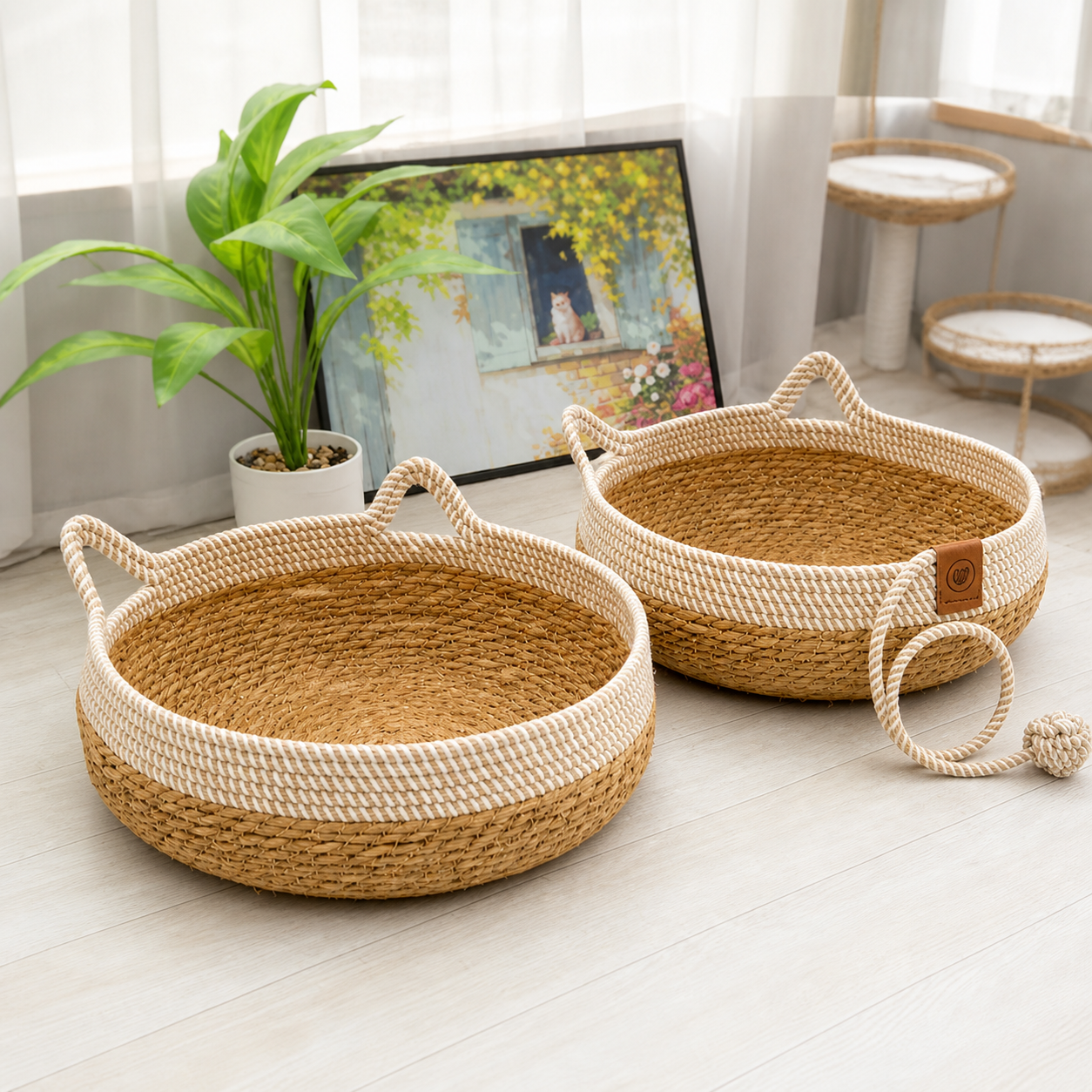 ScritchPets Woven Rattan Cat Bed