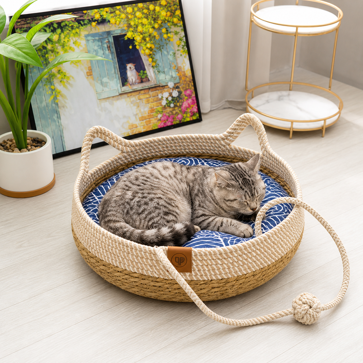 ScritchPets Woven Rattan Cat Bed