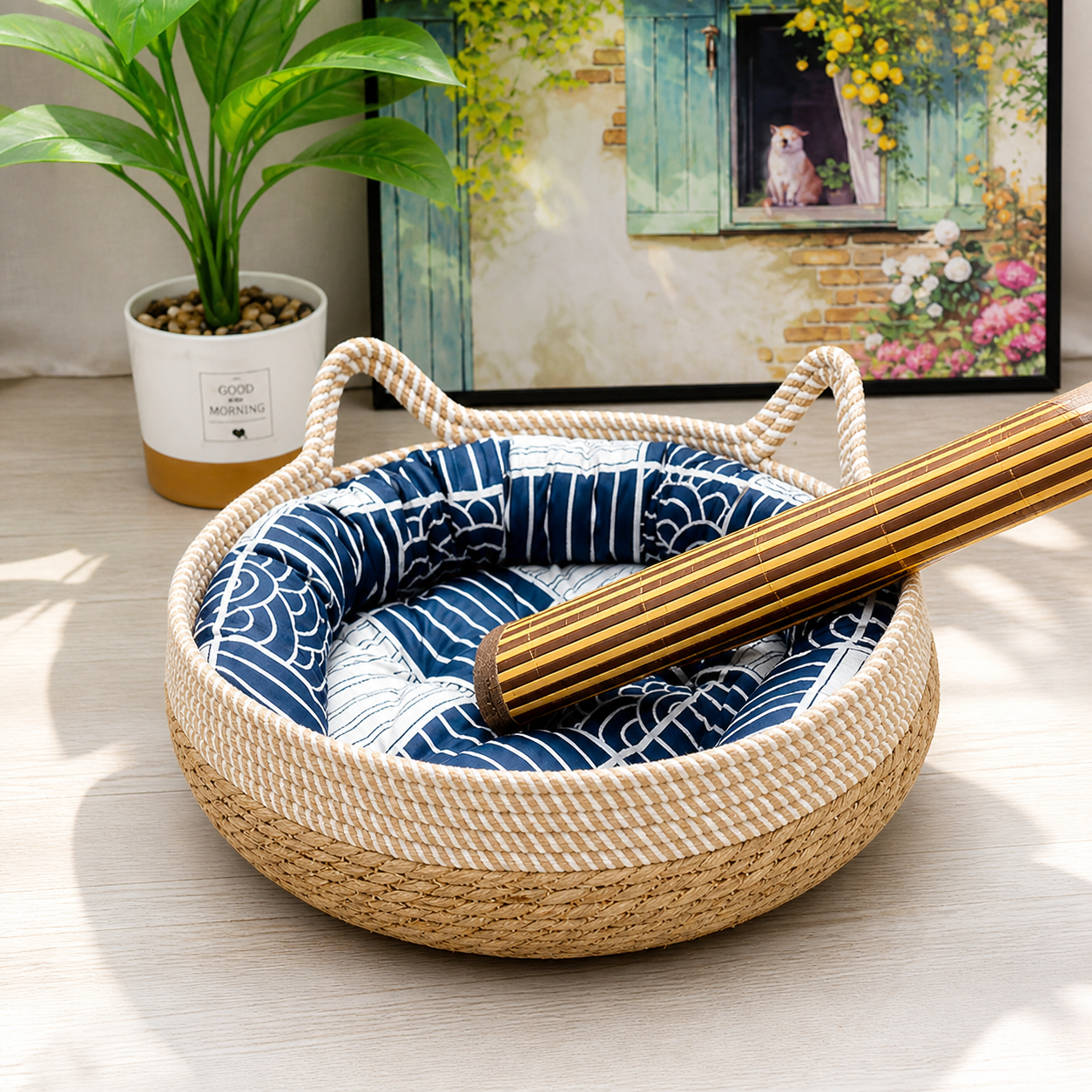 ScritchPets Woven Rattan Cat Bed